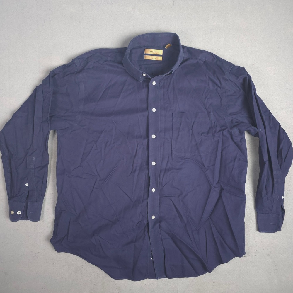 Turnbury Mens‎ Navy Blue Button Down Long Sleeve Non Iron Cotton Shirt XL 35